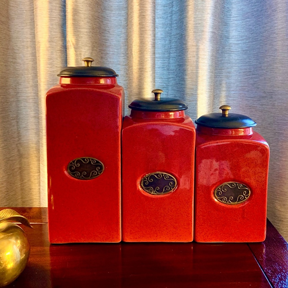 3-pc Pier 1 Canister Set with Lids; Rustic Red